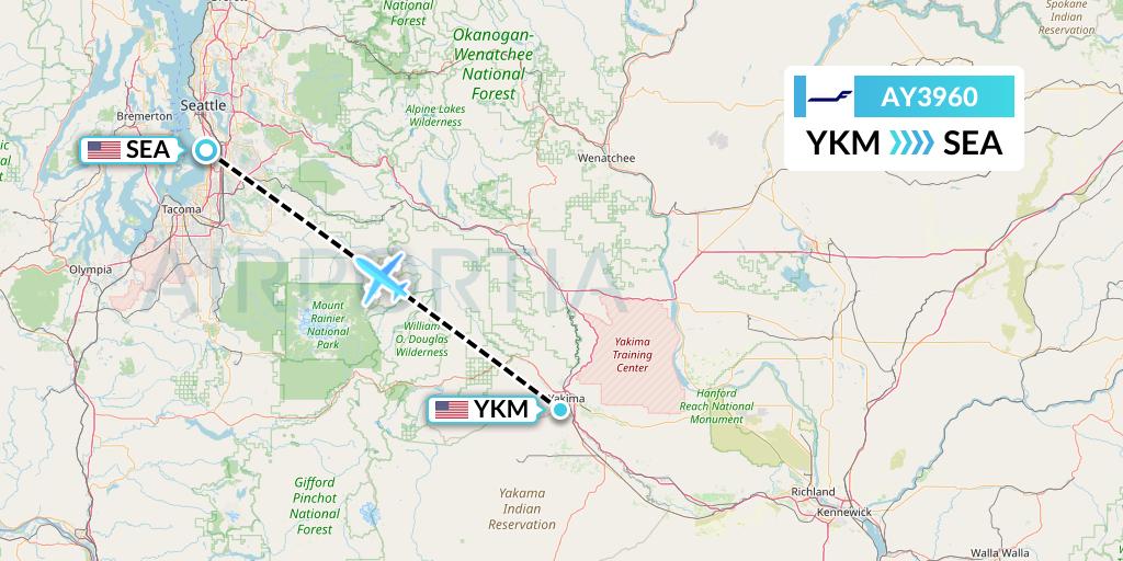 AY3960 Finnair Flight Map: Yakima to Seattle