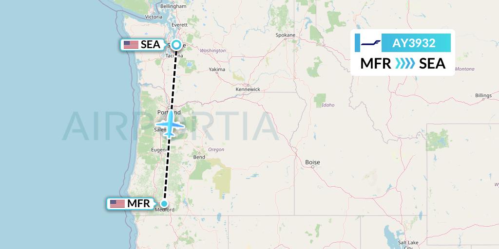 AY3932 Finnair Flight Map: Medford to Seattle