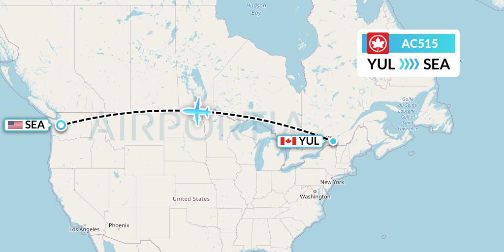 AC515 Air Canada Flight Map: Montreal to Seattle