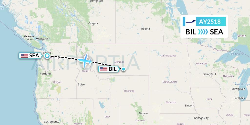 AY2518 Finnair Flight Map: Billings to Seattle