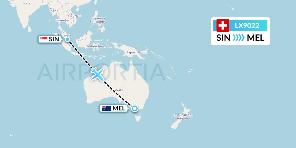 LX9022 Swiss Flight Map: Singapore to Melbourne