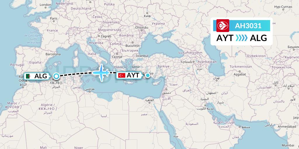 AH3031 Air Algerie Flight Map: Antalya to Algiers
