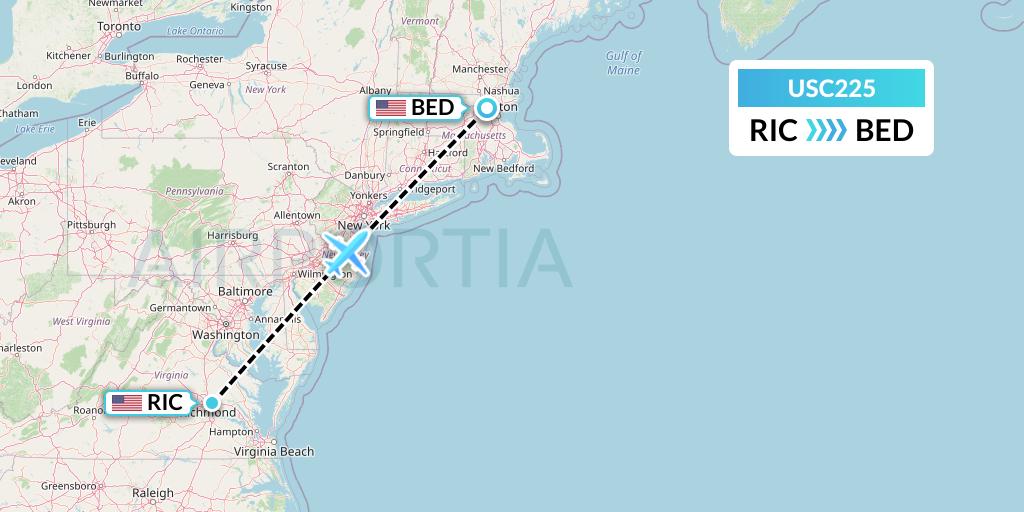 USC225 Airnet Express Flight Map: Richmond to Bedford