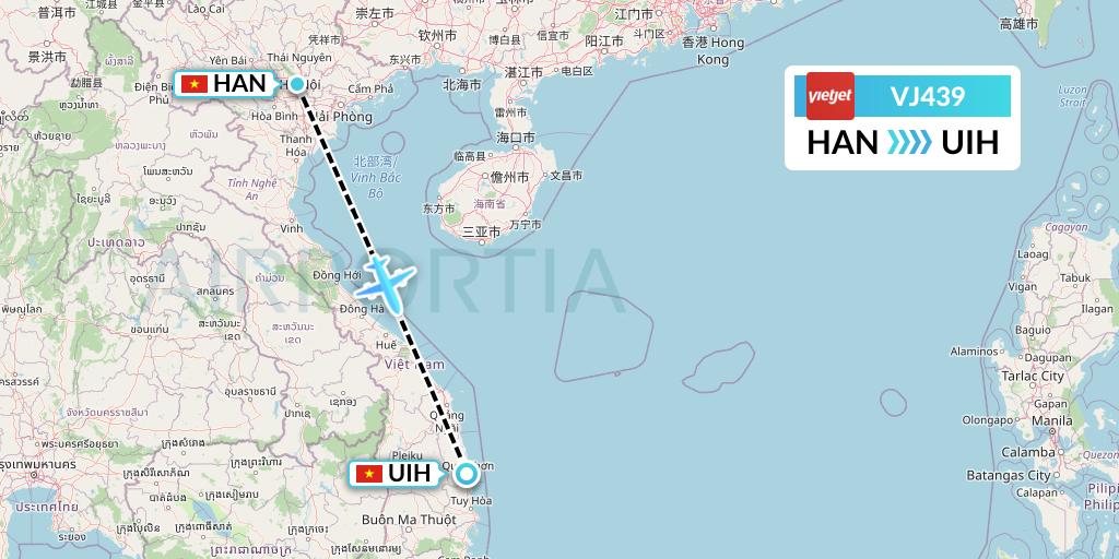 VJ439 VietJet Air Flight Map: Hanoi to Qui Nhon