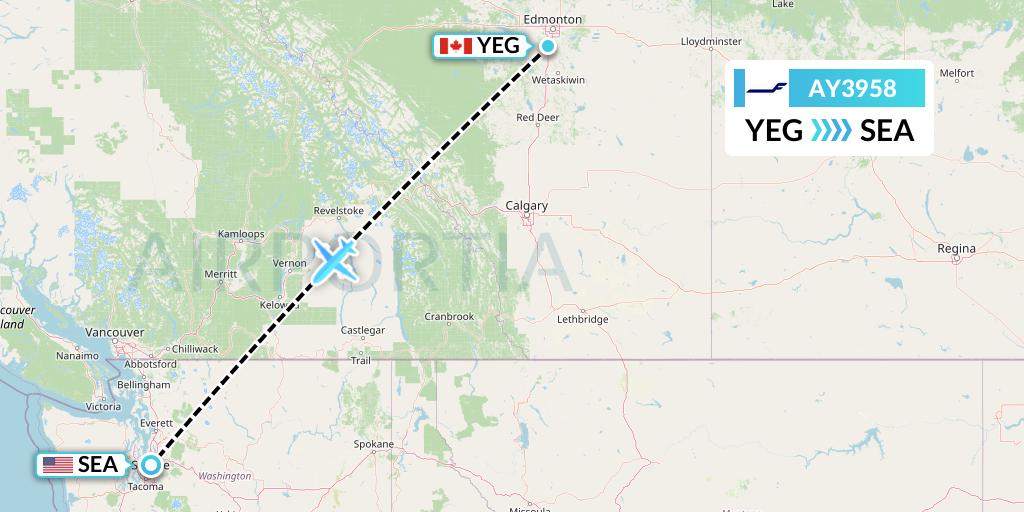 AY3958 Finnair Flight Map: Edmonton to Seattle