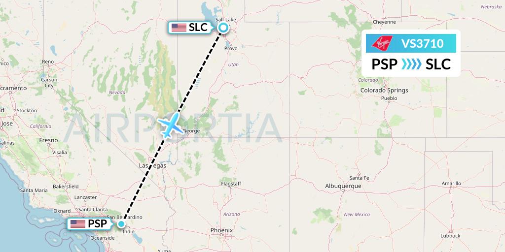 VS3710 Virgin Atlantic Airways Flight Map: Palm Springs to Salt Lake City