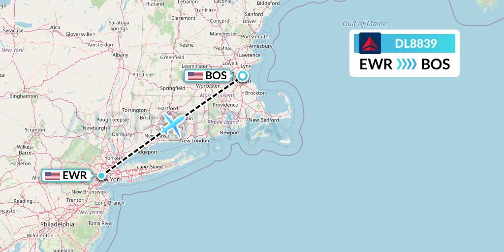 DL8839 Delta Air Lines Flight Map: New York to Boston