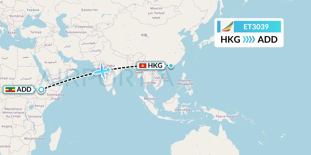 ET3039 Ethiopian Airlines Flight Map: Hong Kong to Addis Ababa