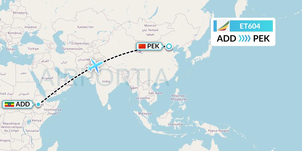 ET604 Ethiopian Airlines Flight Map: Addis Ababa to Beijing