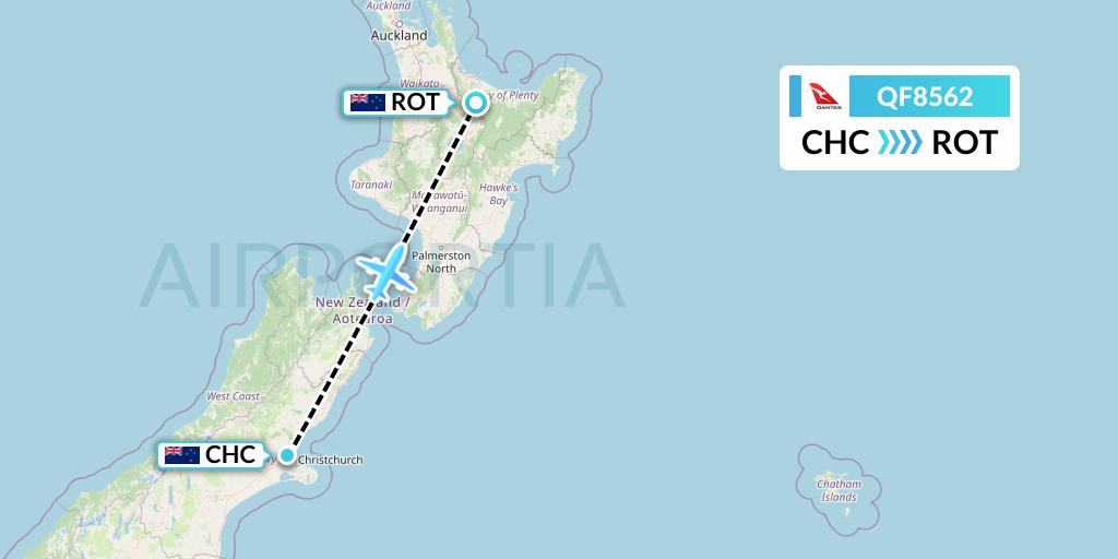QF8562 Qantas Flight Map: Christchurch to Rotorua