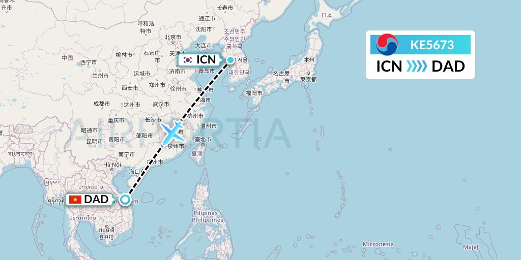 KE5673 Korean Air Flight Map: Seoul to Da Nang