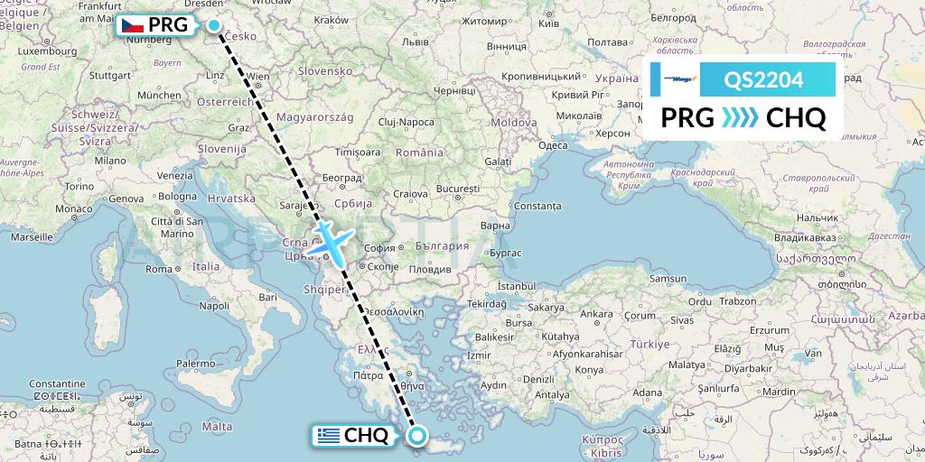 QS2204 Smartwings Flight Map: Prague to Chania