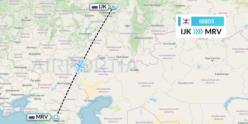 I8805 Izhavia Flight Map: Izhevsk to Mineralnye Vody