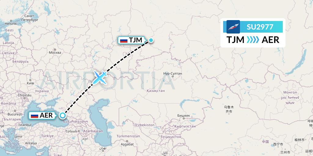 SU2977 Aeroflot Flight Map: Tyumen to Sochi