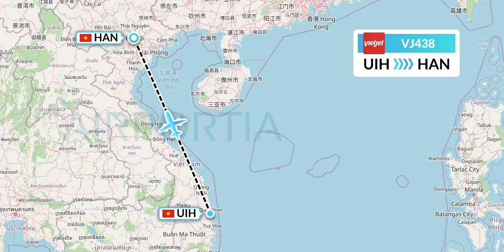 VJ438 VietJet Air Flight Map: Qui Nhon to Hanoi