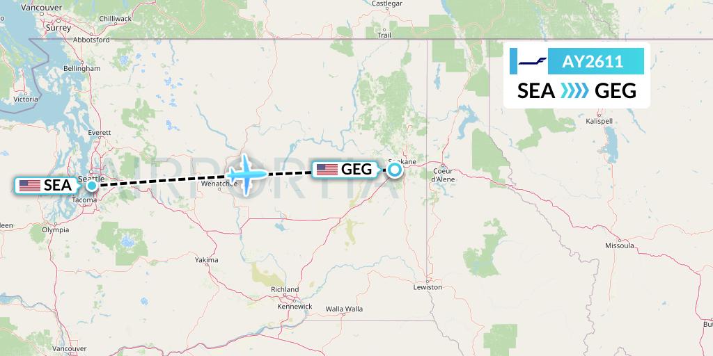AY2611 Finnair Flight Map: Seattle to Spokane