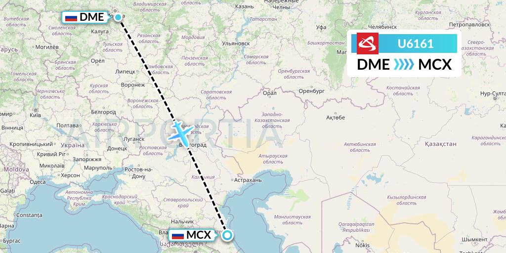 U6161 Ural Airlines Flight Map: Moscow to Makhachkala