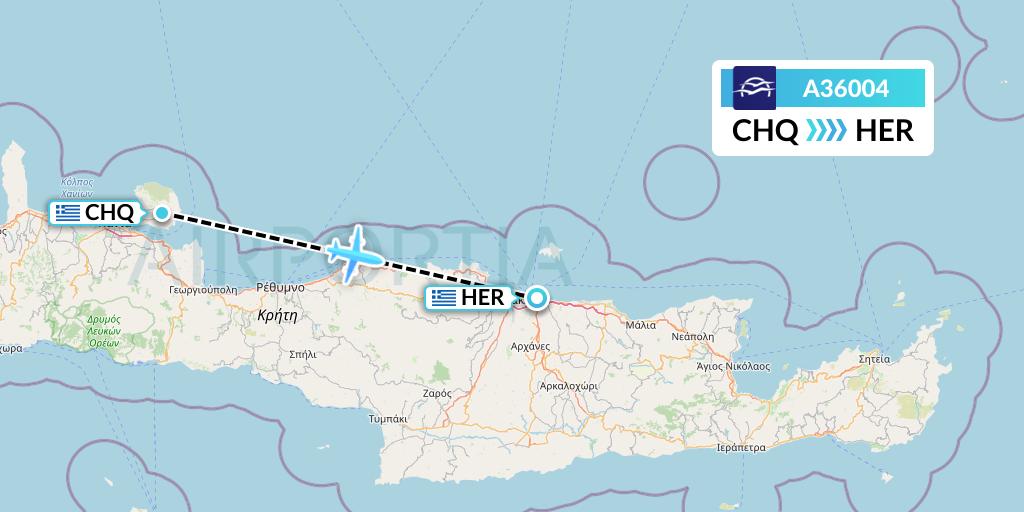 A36004 Aegean Airlines Flight Map: Chania to Heraklion