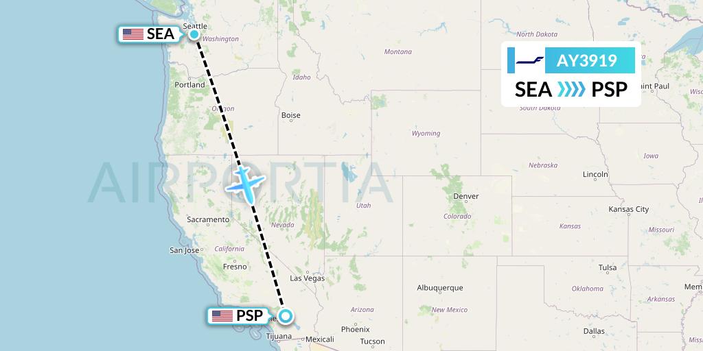AY3919 Finnair Flight Map: Seattle to Palm Springs