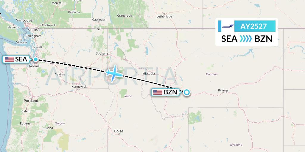 AY2527 Finnair Flight Map: Seattle to Bozeman