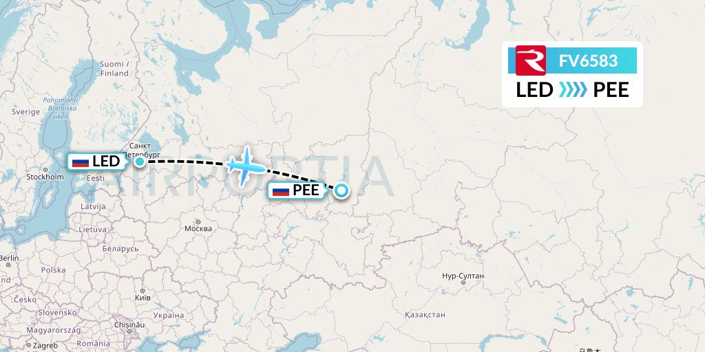 FV6583 Rossiya Flight Map: St. Petersburg to Perm