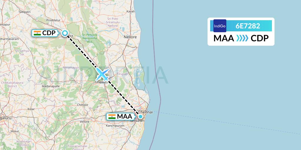 6E7282 IndiGo Airlines Flight Map: Chennai to India