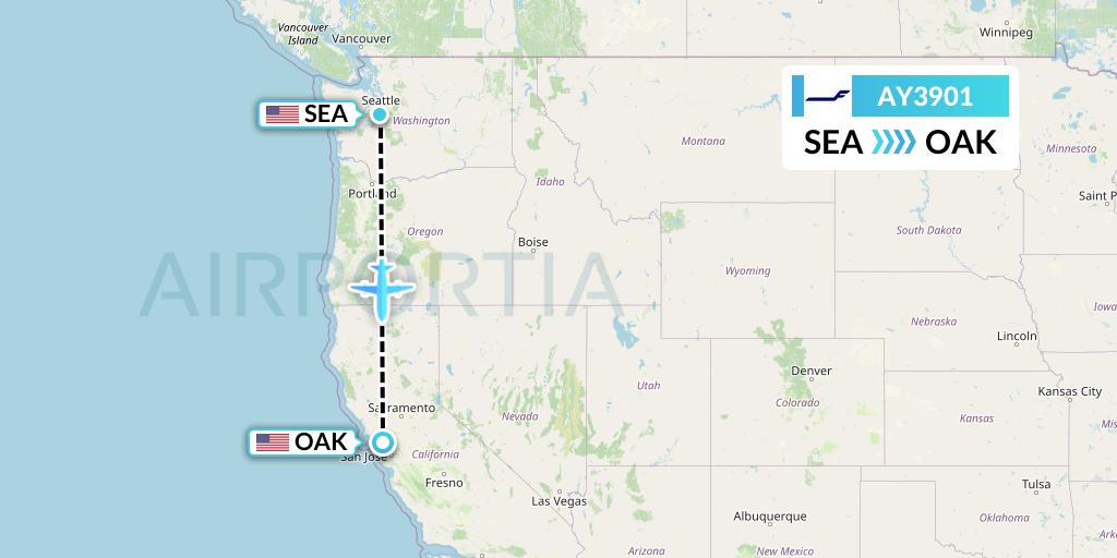 AY3901 Finnair Flight Map: Seattle to Oakland