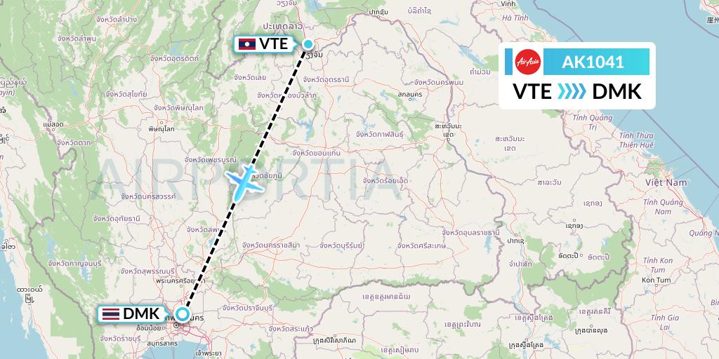 AK1041 AirAsia Flight Map: Vientiane to Bangkok