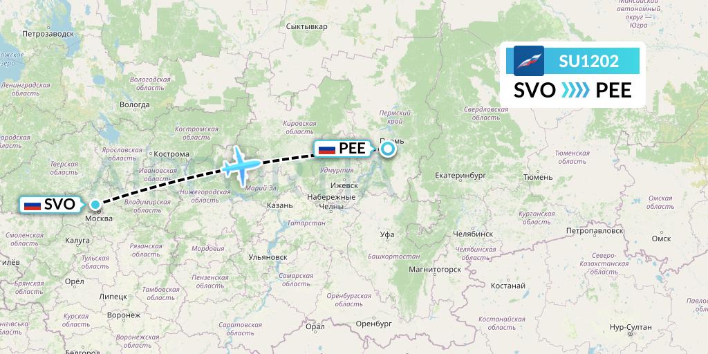 SU1202 Aeroflot Flight Map: Moscow to Perm