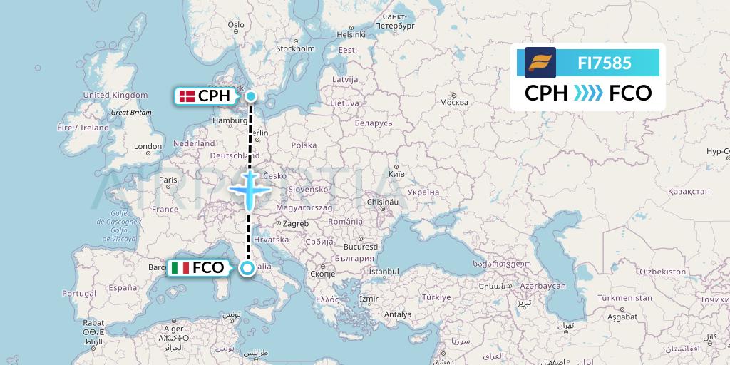 FI7585 Icelandair Flight Map: Copenhagen to Rome