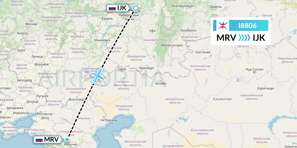 I8806 Izhavia Flight Map: Mineralnye Vody to Izhevsk