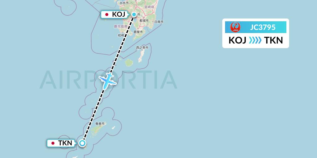 JC3795 Japan Air Commuter Flight Map: Kagoshima to Tokunoshima