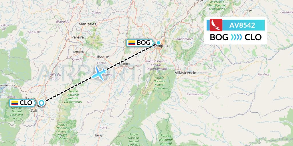 AV8542 Avianca Flight Map: Bogota to Cali