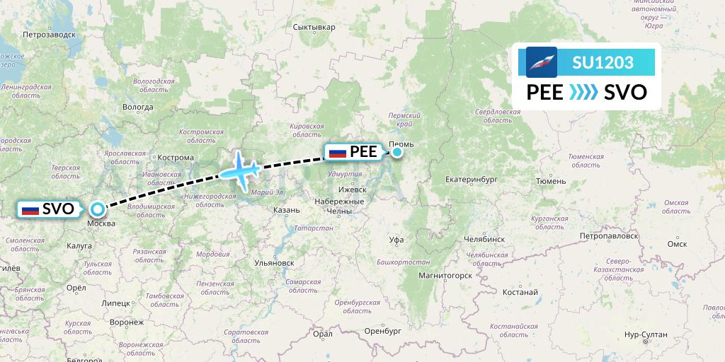 SU1203 Aeroflot Flight Map: Perm to Moscow