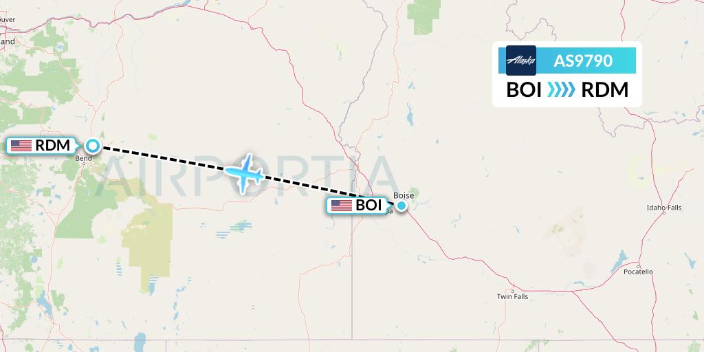 AS9790 Alaska Airlines Flight Map: Boise to Redmond