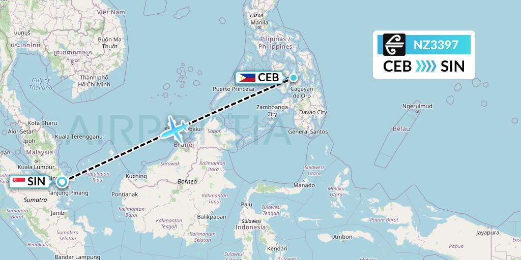 NZ3397 Air New Zealand Flight Map: Cebu to Singapore