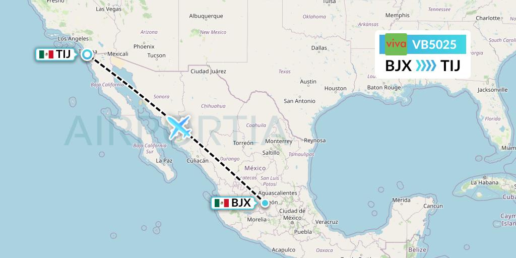 VB5025 VivaAerobus Flight Map: Silao to Tijuana