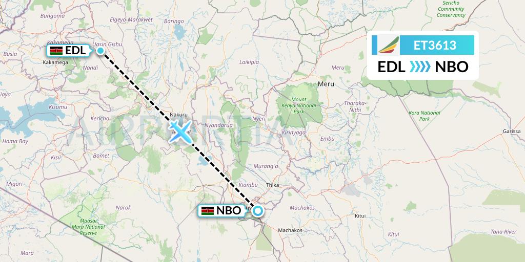 ET3613 Ethiopian Airlines Flight Map: Eldoret to Nairobi