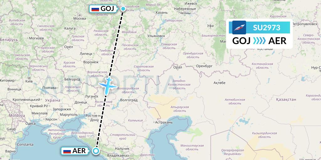 SU2973 Aeroflot Flight Map: Nizhny Novgorod to Sochi
