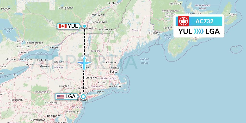 AC732 Air Canada Flight Map: Montreal to New York