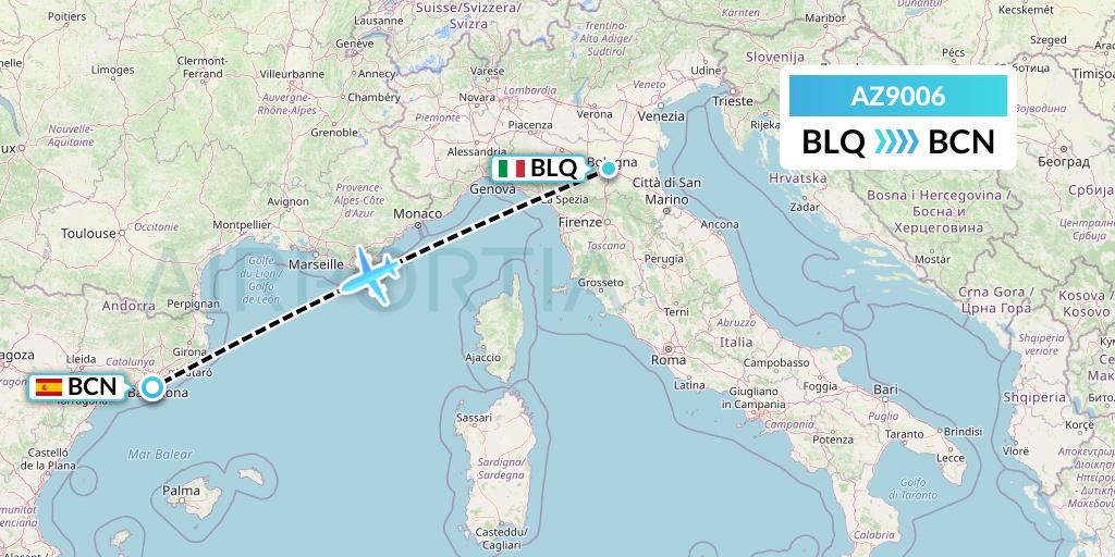 AZ9006 ITA Airways Flight Map: Bologna to Barcelona