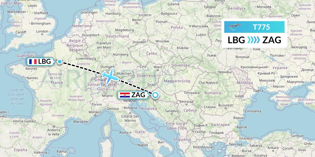 T775 Twin Jet Flight Map: Paris to Zagreb