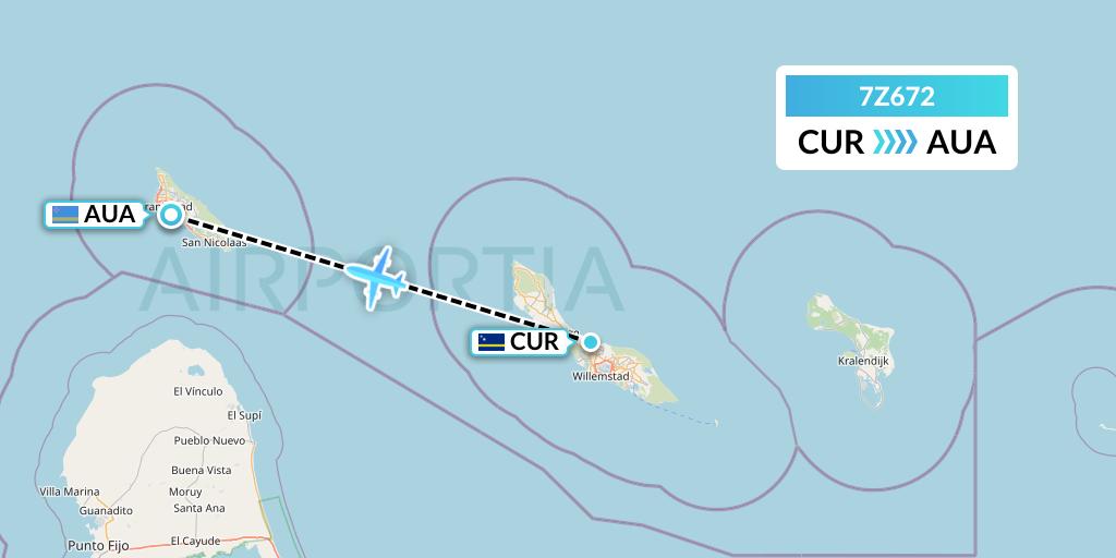 7Z672 EZ Air Flight Map: Willemstad to Oranjestad