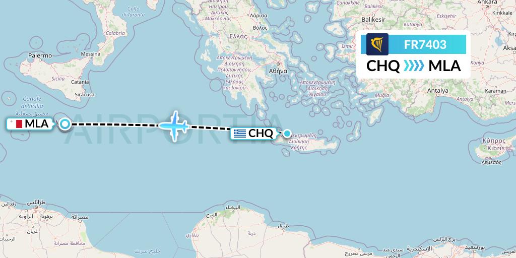 FR7403 Ryanair Flight Map: Chania to Malta