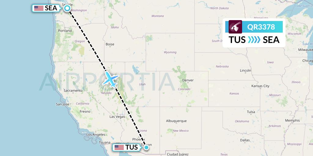 QR3378 Qatar Airways Flight Map: Tucson to Seattle