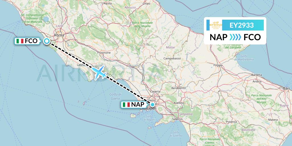 EY2933 Etihad Airways Flight Map: Naples to Rome