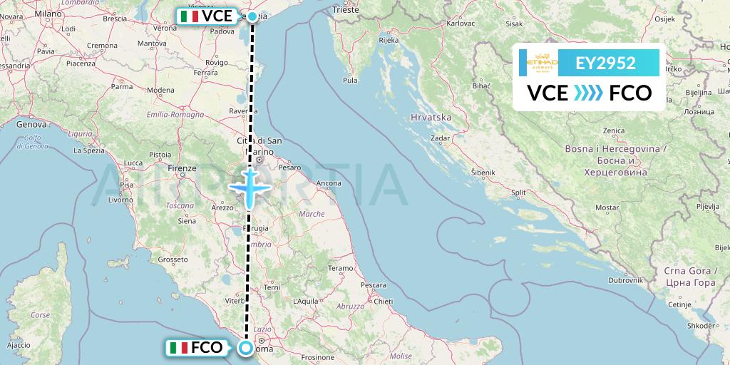 EY2952 Etihad Airways Flight Map: Venice to Rome