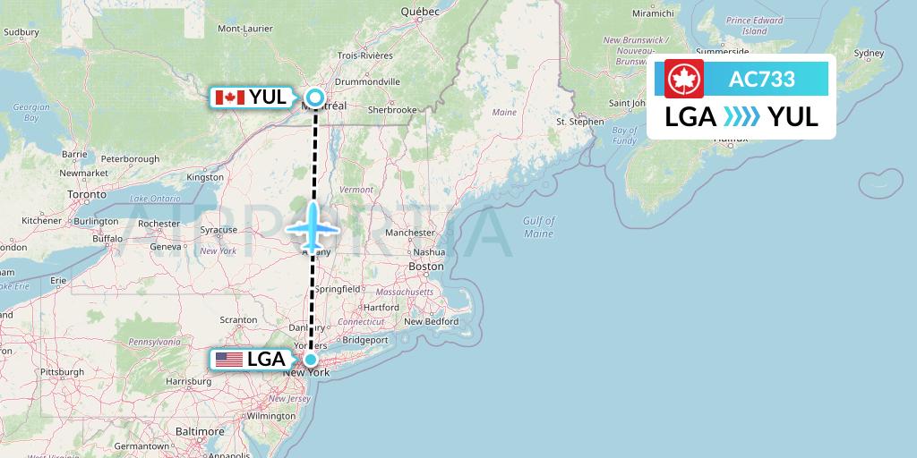 AC733 Air Canada Flight Map: New York to Montreal