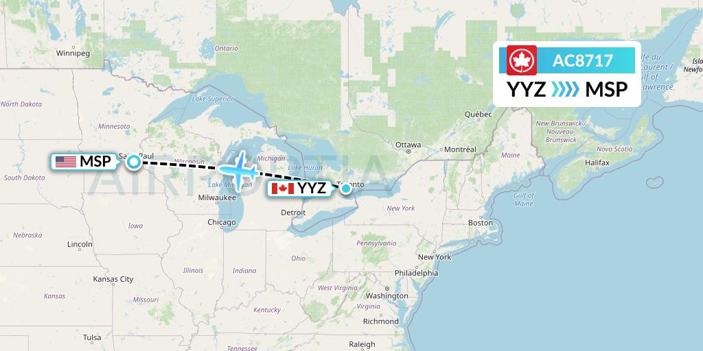 AC8717 Air Canada Flight Map: Toronto to Minneapolis