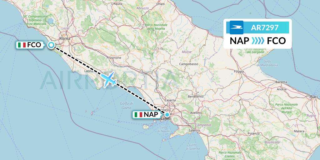 AR7297 Aerolineas Argentinas Flight Map: Naples to Rome
